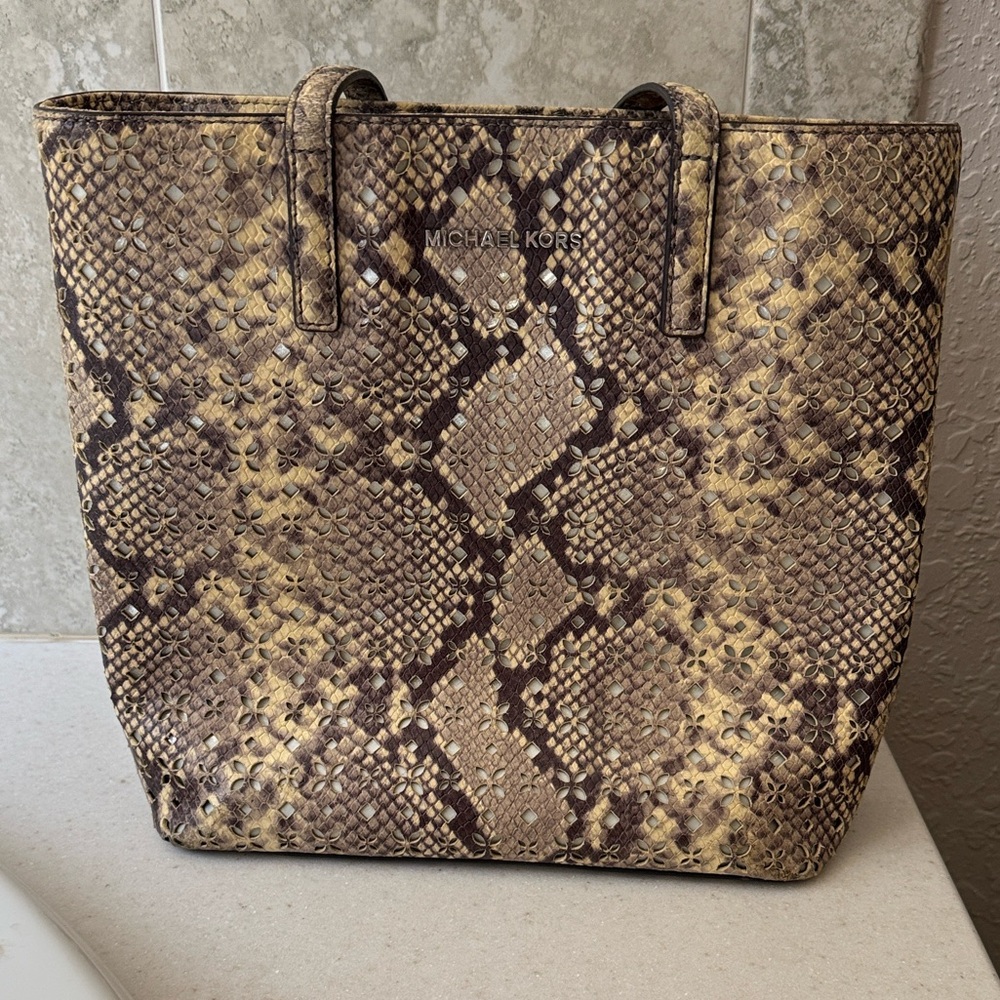 Michael Kors Beige and Brown Snake Print Tote